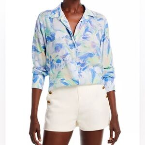 Bella Dahl Hidden Placket Button Up Blouse Painterly Floral.    14